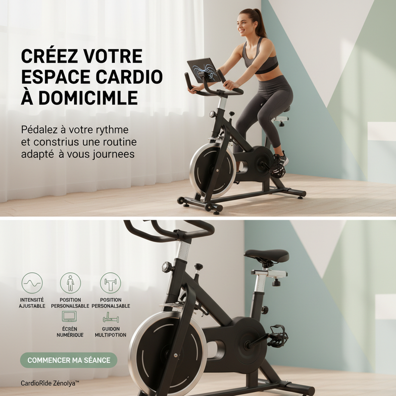 CardioRide Zénolya™ — Visuel final « Créez votre espace cardio à domicile »