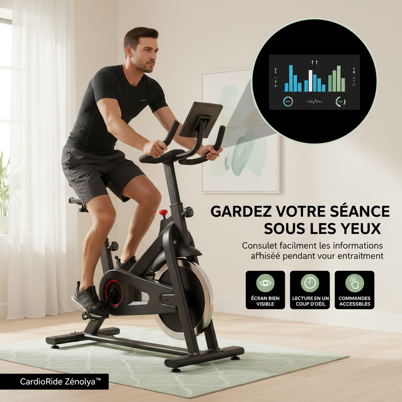 CardioRide Zénolya™ — Visuel « Gardez votre séance sous les yeux »