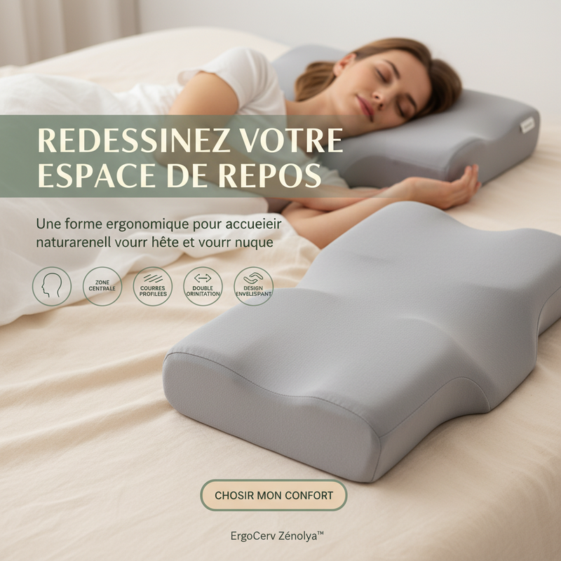 ErgoCerv Zénolya™ — Visuel final « Redessinez votre espace de repos »