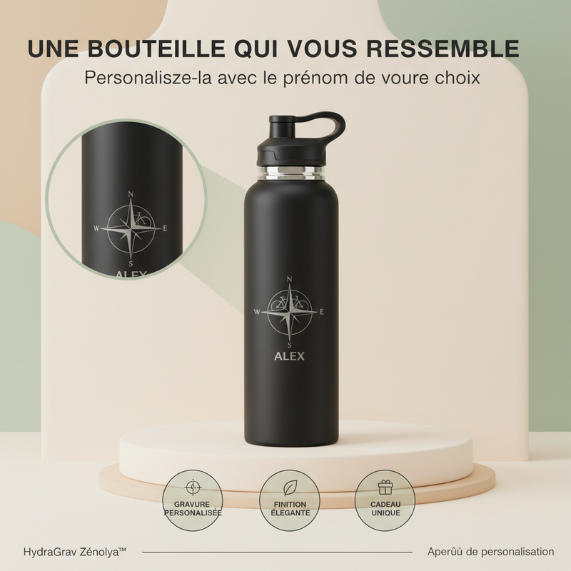 HydraGrav Zénolya™ — Visuel personnalisation « Une bouteille à votre image »