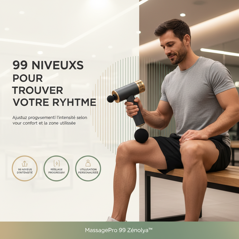 MassagePro 99 Zénolya™ — Visuel « 99 niveaux pour trouver votre rythme » v2