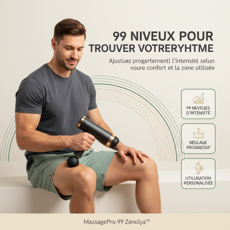 MassagePro 99 Zénolya™ — Visuel « 99 niveaux pour trouver votre rythme »