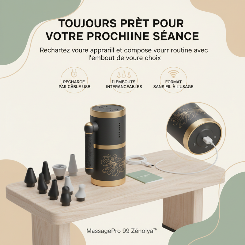 MassagePro 99 Zénolya™ — Visuel « Toujours prêt pour votre prochaine séance »