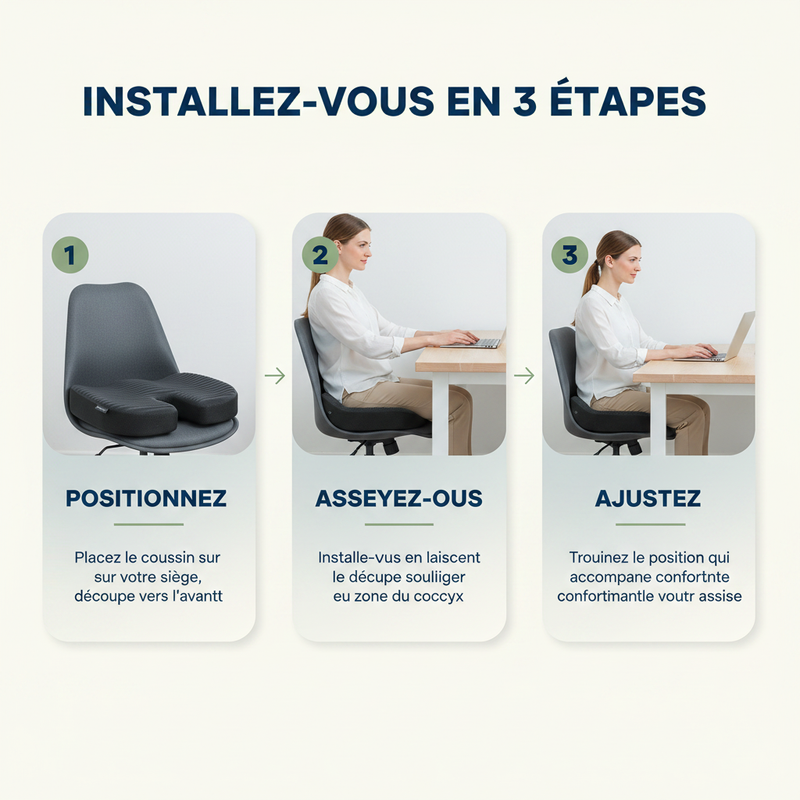 NuqueZen – Installez-vous en 3 étapes (coussin de siège)