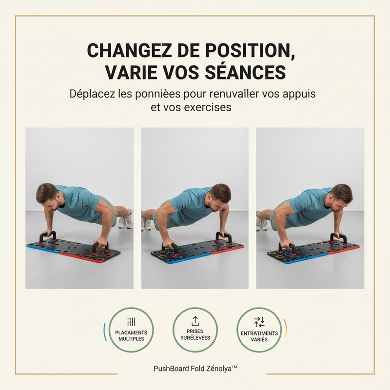 PushBoard Fold Zénolya™ — Visuel « Changez de position, variez vos séances »