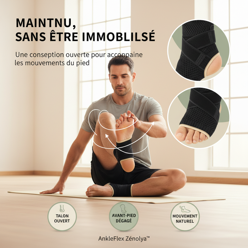 AnkleFlex Zénolya™ — Visuel « Maintenu, sans être immobilisé »
