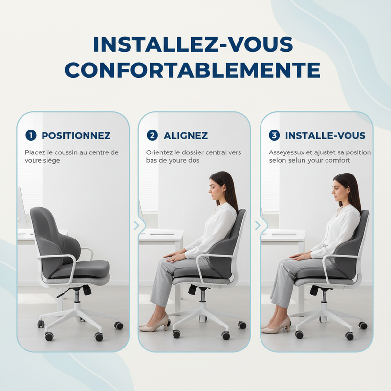 Coussin lombaire Zénolya – Installation en 3 étapes