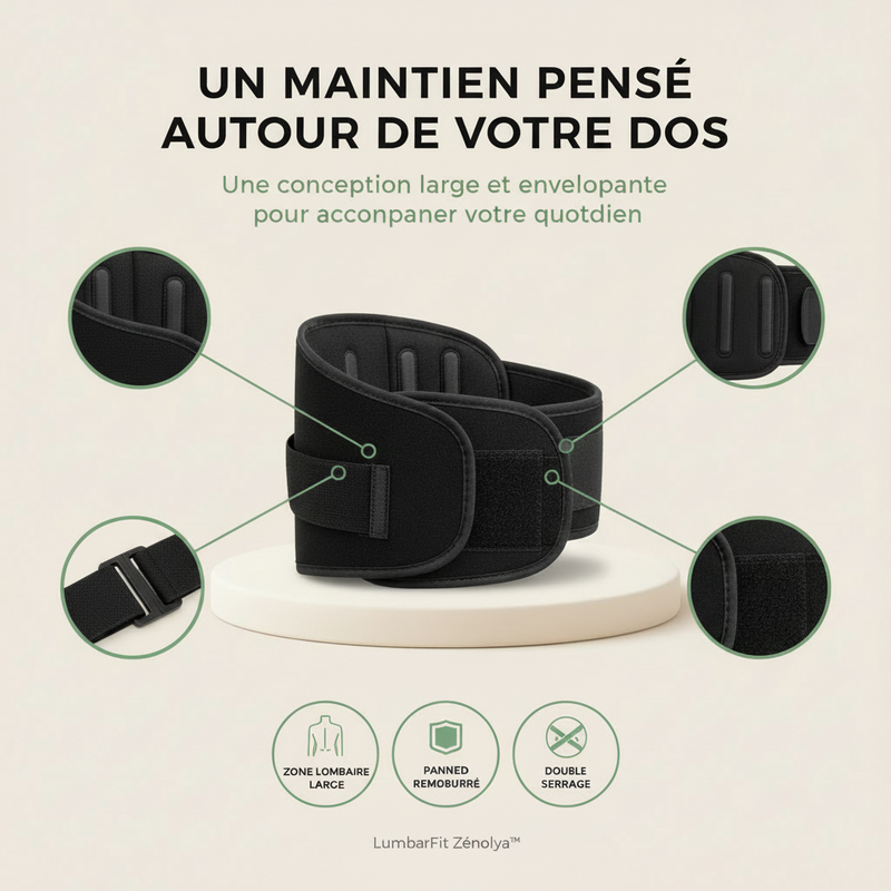 LumbarFit Zénolya™ — Visuel « Un maintien pensé autour de votre dos » v2