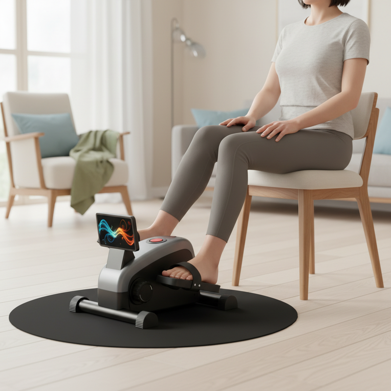 MiniCycle Zénolya™ — Visuel lifestyle pédalage assis en salon
