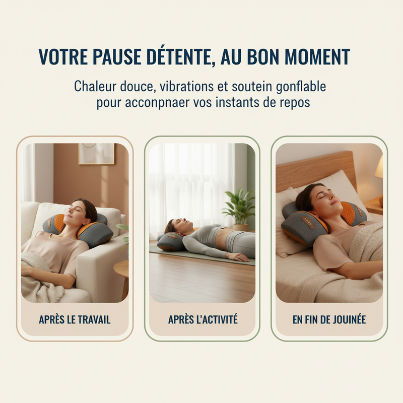 NuqueRelax 3-en-1 Zénolya – Votre pause détente, au bon moment