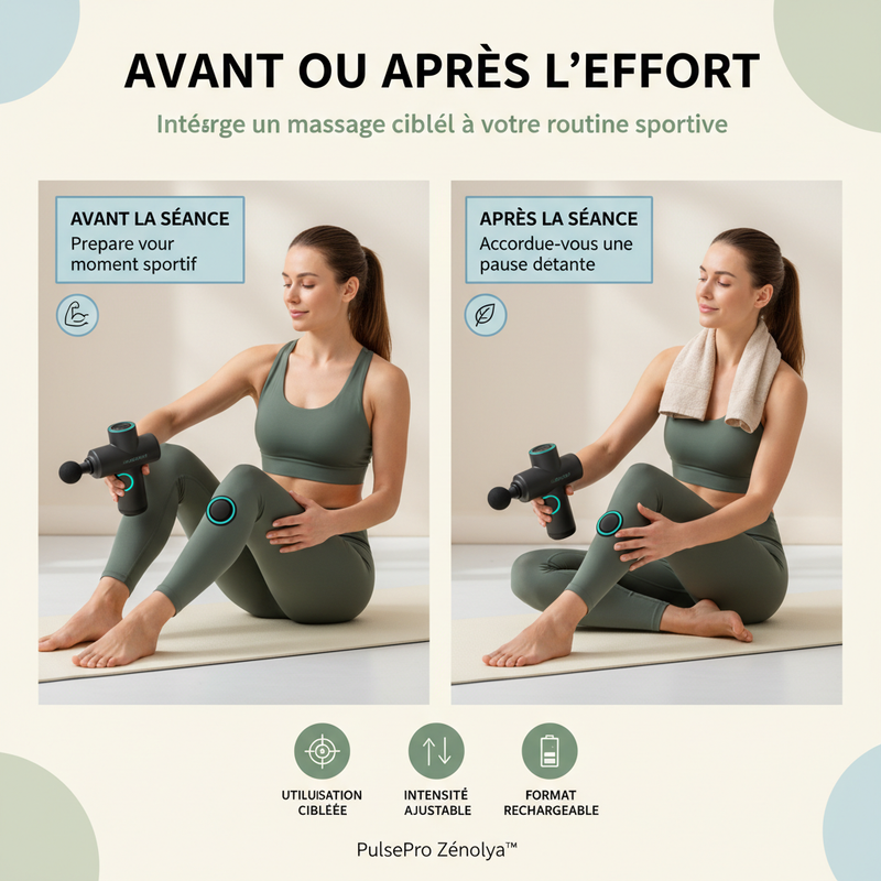 PulsePro Zénolya™ — Visuel « Avant ou après l'effort »