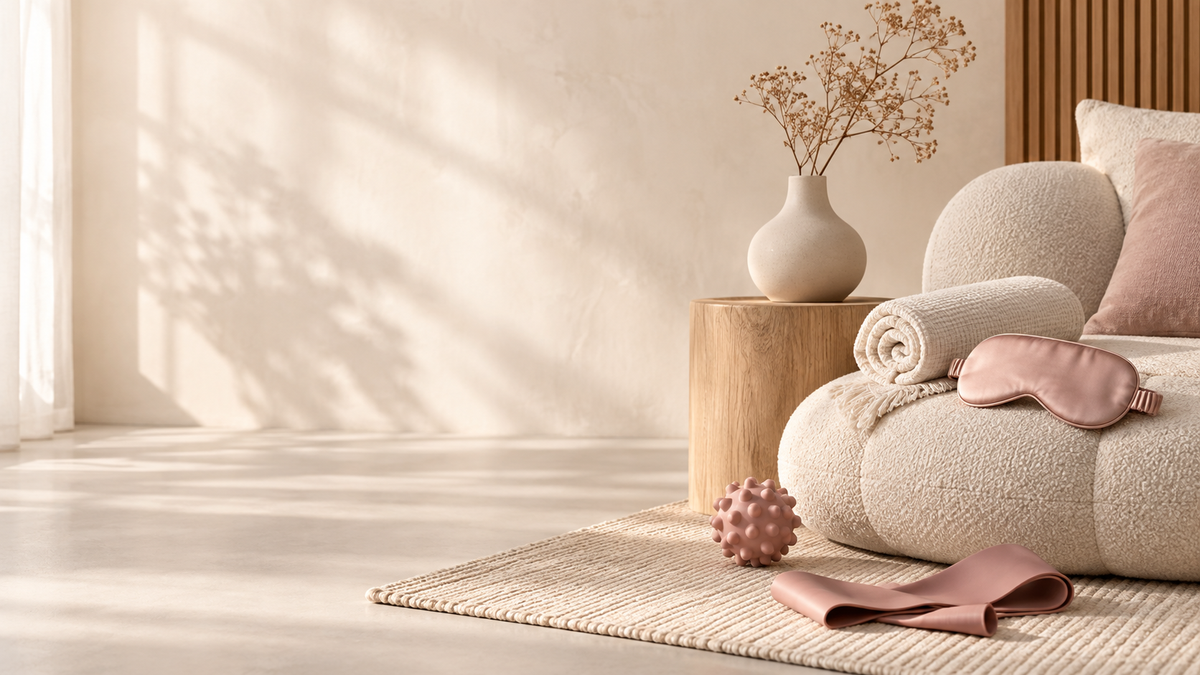 Univers bien-être Zénolya aux tons ivoire, beige et rose poudré